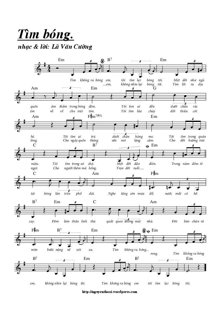 Sheet nhạc Tìm Bóng